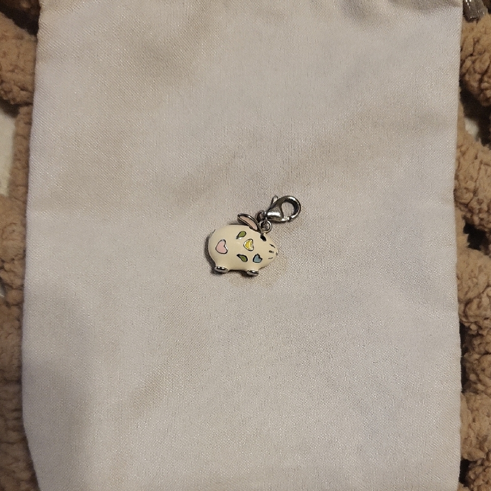 Cute White Enamel Pig Charm with Pastel Hearts